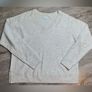 Lucky Brand Cream V-Neck Sweater with Sparkle
